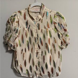 Metallic Puff Sleeve Feather Blouse